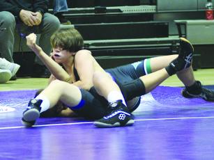 Clear Creek’s Isaiah Goodwin is on the verge of pinning his opponent and finished first in the 139-pound weight class at last Saturday’s Bobcat Invitational.