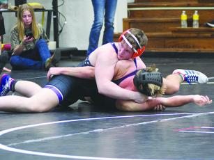 Gilmer senior Owen Moss is in control of his match versus Union County last Wednesday.