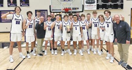 From left are coaches and players following Gilmer’s region championship victory last Saturday. From left are, Jackson McVey, Mack Kiser, Kohan Davis, assistant Wade Taylor, Riley Davis, head coach Jordan Hice, Blane Banks, Keegen Bryant, John Ponders, Jacob Becerra, assistant Trey Rickman, Jaden Sevcech, Boston Teague, J.D. Taylor, Cooper Farmer, Ryder Wofford and assistant Bobby Teague.