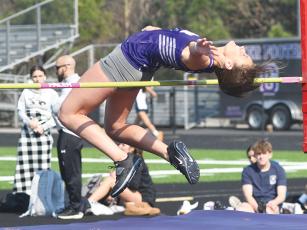 Gilmer Lady Cat Kenzie Sewell finished second in the high jump at last Tuesday’s meet in Dalton.