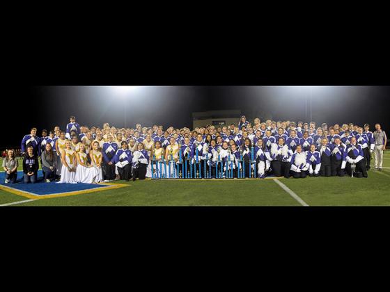 The 2019-2020 Gilmer High School Marching Band after winning at the Chief Ladiga Marching Band Festival.