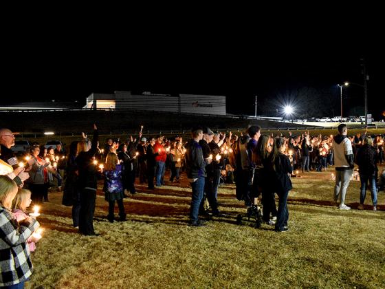 Gilmer students and community members showed up at a candlelight vigil held at River Park Sunday night to support Luke Crump, who was injured in an accident Nov. 12.