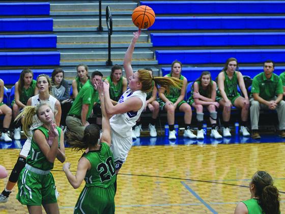 Gilmer’s Hope Colwell shoots a runner in the lane during the Lady Cats’ win versus Pickens.