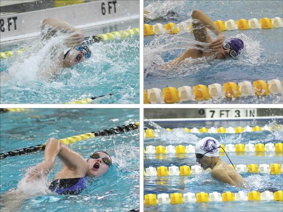 Clockwise from top left, are Bobcats Cole Ellis, Ty Cox, Larz Fowler and Lady Cat Mary Parks. All four have continued to improve their times this season and helped the Bobcats and Lady Cats to respective first- and second-place finishes in Adairsville last week.