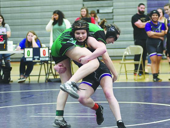 Senior Vallery Wofford is in the process of taking her Pickens opponent to the mat for two points.