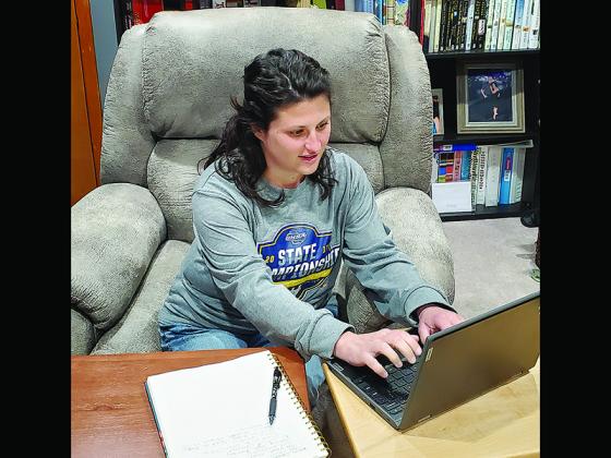 Gilmer High School English teacher April Nicholson works from home during the Coronavirus pandemic.