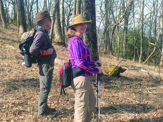 Steve Pruett and Sara Stembridge enjoy a recent Benton MacKaye Trail Association hike of the Wagon Train Trail at Brasstown Bald. 