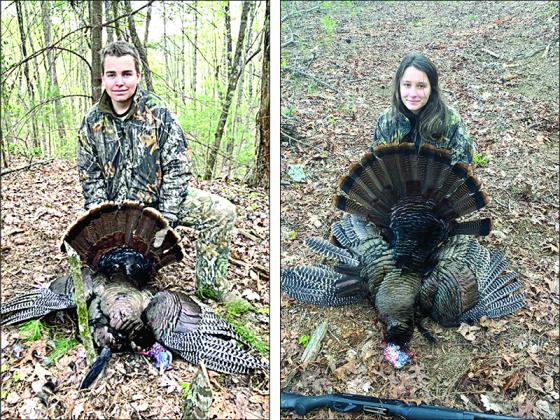 Hunter Grindley practiced social distancing turkey hunting. His first ever turkey weighed 26 pounds had three beards and sported 1.6 inch spurs. Two days after brother Hunter killed a record book turkey, McKenzie Grindley decided she wanted to do the same. She shot a shotgun for the first time that evening and the next morning she lowered the boom on this trophy turkey.