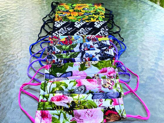 Some of the masks sewn by members of the local outdoor social group.
