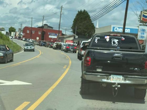Judy Wilson of Hometown Florist & Yesterday’s Decor Furniture snapped this photo of the traffic coming into downtown Ellijay Sunday morning.