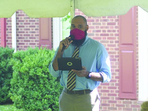 Devin Pandy, a Democratic hopeful for Georgia’s 9th Congressional District, addresses a crowd in East Ellijay last Thursday.