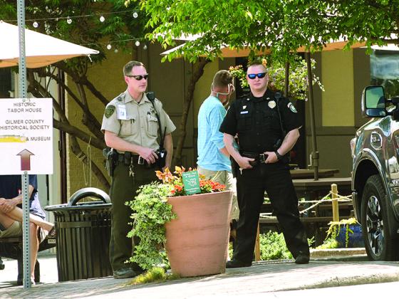 Gilmer Deputy Zach Weaver and Ellijay Police Officer Brandon Health were part of the visible law enforcement presence during the rally in Ellijay on June 4. Chief Edward D. Lacey III praised the professionalism of the officers at the rally.