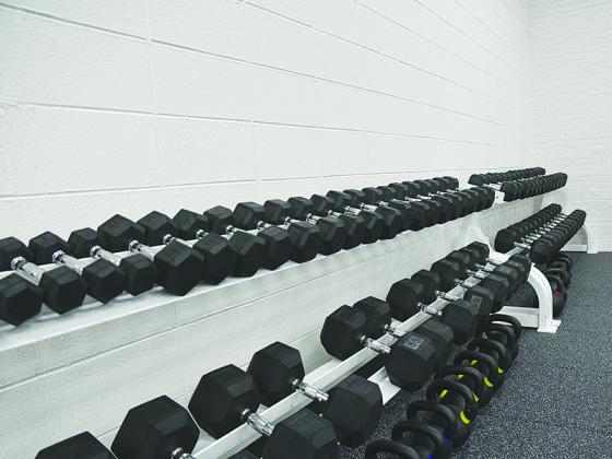 Pictured above are dumbbells in the new weight room located at the Larry Walker Education Center.