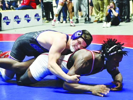 Above is 2020 Gilmer High School honor graduate Caleb Waddell en route to his second high school state championship.