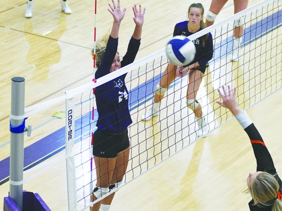 From left are Gilmer High senior Emma Callihan and junior Kadie Weaver. They are two of six volleyball players returning this season with significant varsity experience.