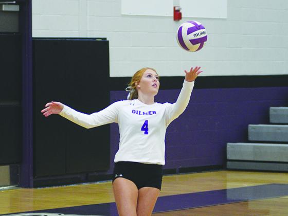 Senior Hope Colwell serves for GHS and had five aces versus Dawson County last Tuesday.