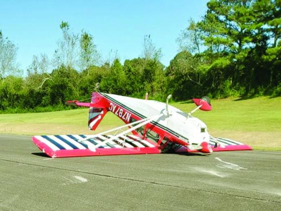 A single engine plane – a Super Decathlon – approached the runway from the south, bounced on a hard landing and veered sharply. The plane flipped upside down on the runway, causing minor injuries to the pilot and passenger. They were treated by Gilmer County EMS and released on scene. 