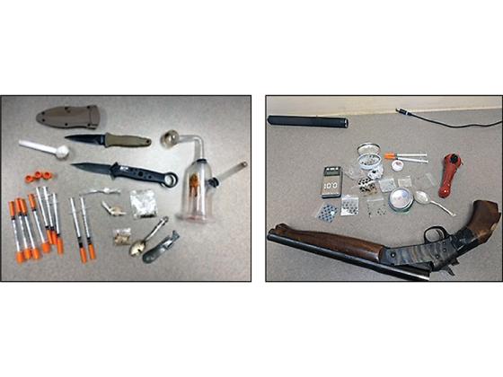 Pictured above and below are some of the drugs, weapons and drug-related objects confiscated in recent arrests made by East Ellijay Police.