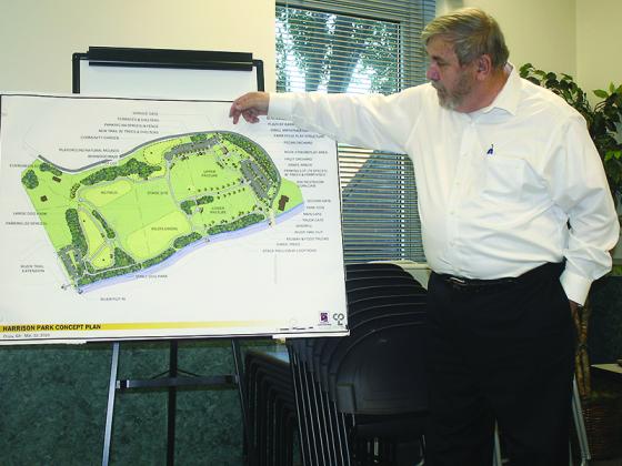 Mack Cain, of CPL Architecture, discusses a 10-year master plan for possible future improvements to Harrison Park.