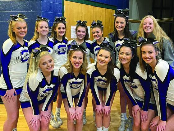 Pictured are Gilmer High School cheerleaders at their latest competition where they finished in first place.