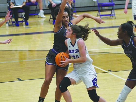 Lady Cat senior Emma Deyton drives to the basket for two points versus Cherokee Bluff.