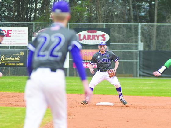Gilmer High senior shortstop Jess Buckner waits for the throw at second base and accounted for five of Gilmer’s nine hits last week.