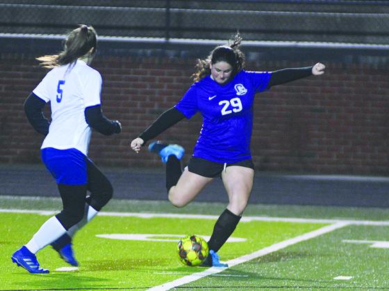 Gilmer High Lady Cat seniors Ashley Spagnola (below left), Olivia Lykins (above) and Naomi Coombs (below right), and each scored two goals versus Trion last Tuesday.