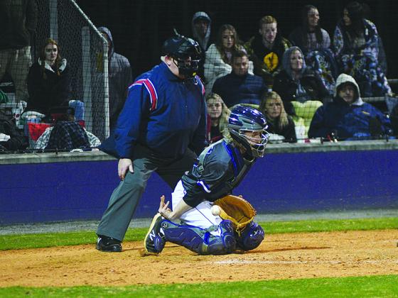Gilmer senior catcher Gabe Wolfson blocks a wild pitch and had two hits, knocked in a run and scored another versus Union last week.