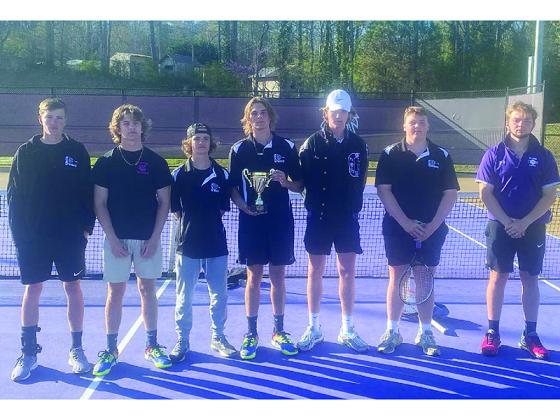 From left, are Bobcat tennis players Isaac Bradshaw, Law Lykins, Ethan Cole, Brett Becker, Bryson Sisson, Kaden Reece and Gavin Berger after their runner-up finish at the region tennis tournament last week.
