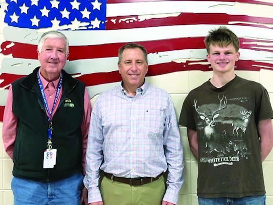 Gilmer High School STAR Student Morgan Todd, right, is pictured with his STAR Teacher Joe Pflueger, center, and Ellijay Lions Club President Sam Burrell, left.