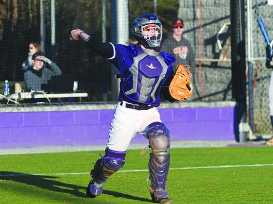 Bobcat catcher Gabe Wolfson makes a throw to first base and was a varsity letterman throughout his Gilmer High baseball career.