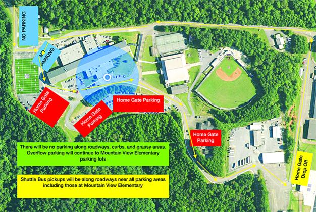 Home gate parking and shuttle bus routes.