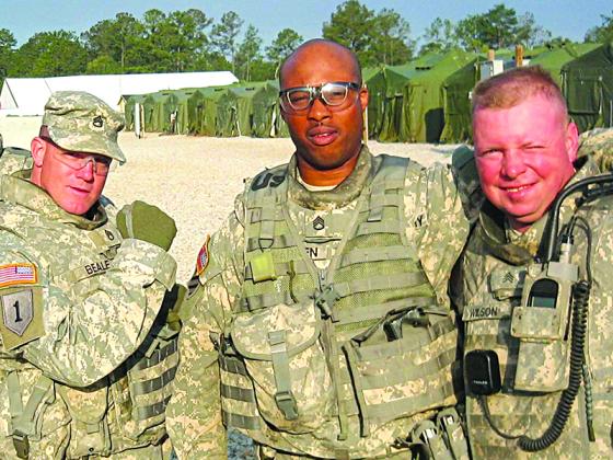 Preparing for combat at Fort Polk, La., six weeks before leaving for Afghanistan are, from left, late Staff Sergeant John Beale, SSgt. Stephen Warren and Sgt. Jim Wilson of the Georgia Army National Guard.