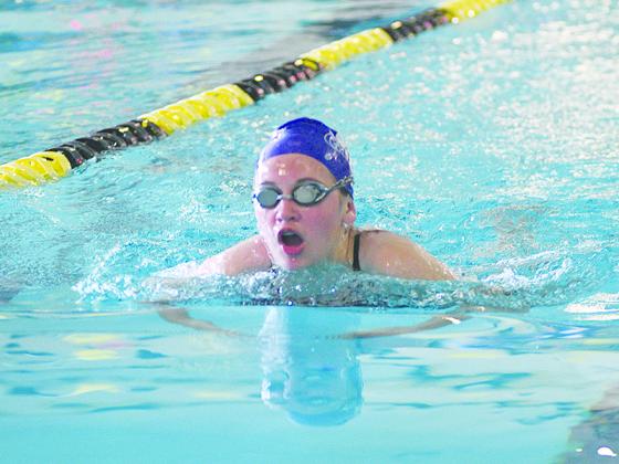 Gilmer swimmer Kady Dennis at last Saturday’s district swim meet in Calhoun.