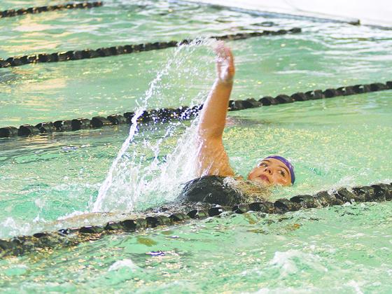 Gilmer swimmer Alyson Guidry at last Saturday’s district swim meet in Calhoun.