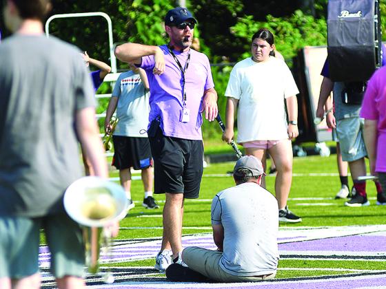 Gilmer High School band director David Wiebers takes time to deliver instructions during band camp last Thursday morning. (Photos by Robbie Bills/Sports Editor)