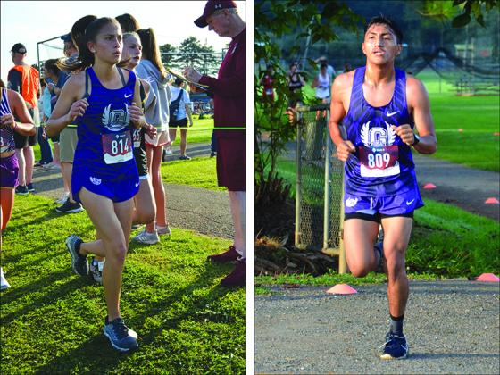 Gilmer High cross-country runners Helana Garland (left) and Melvin Oxlaj (right) compete at last Saturday’s Pickens Preview.