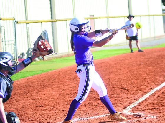 Gilmer senior Jocelyn Birko takes a pitch out of the zone to right field for a base hit versus Cherokee Bluff last Thursday.