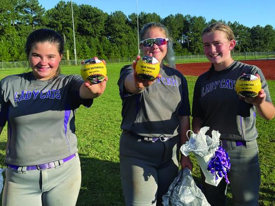 From left, are Clear Creek eighth-grade softball players Gracie Gaitanoglou, Chloe Prosser and Lily Fortune.
