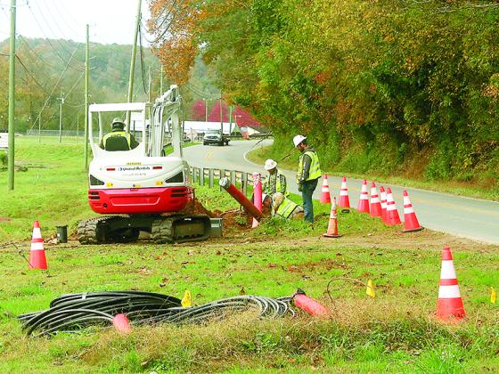 Crews work on “undergrounding” power lines along South Main Street last week. 