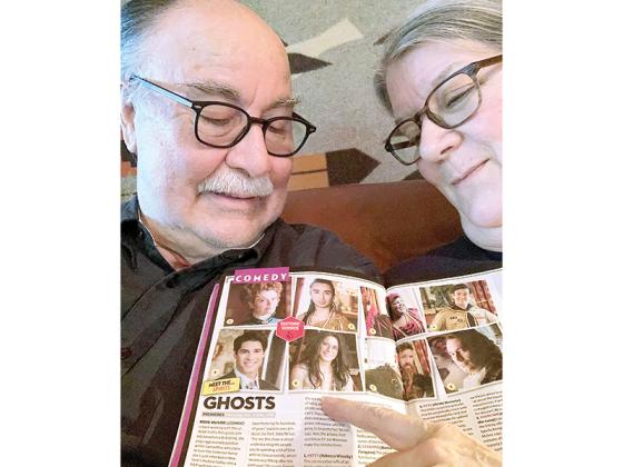Oscar and Joyce Carrasco proudly point to a picture of their daughter, actress Sheila Carrasco, that appeared in a recent TV Digest spread on the CBS sitcom “Ghosts.” The photo of the Carrascos was featured in an episode of “The Talk,” on which Sheila was interviewed. 