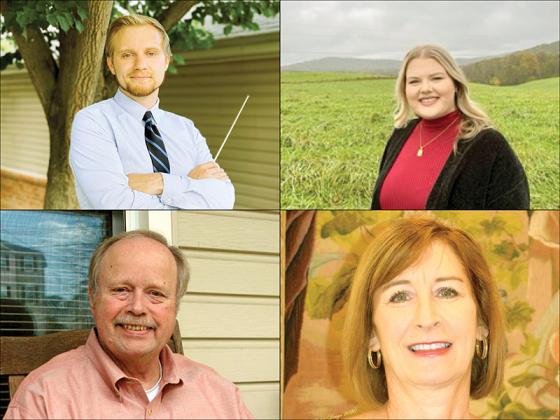 Conductors for an upcoming spring concert by the Gilmer Arts Community Chorus will include Patrick Young, left, Hannah Carter, right, Charles Claiborne, below left, and Susan Gooch, below right. 