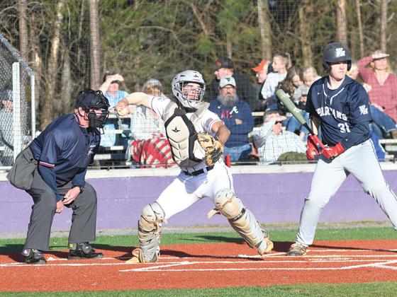Gilmer High senior catcher Blake Zabala makes a throw to second base versus the West Hall Spartans last Thursday.