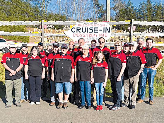 Members of the Apple Country Auto Club prepare for their cruise-ins to return to Poole’s Bar-B-Q in April. Pictured, from left, front: Chip Minter, Michelle Reece, Ronnie Garland, Linda Garland, Anna Grace Garland, Judith Burgess and Roy Smith. Back: Mike Reece, Jeff Welch, Linda Ewing, Mike Keesee, Jayson Garland, Rex Garland, Jimmy Dollar, Jim Logan, Mike Bramlett, Ronnie Prater and Andrew Miller. 