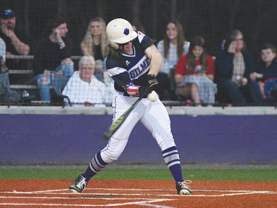 Gilmer High School senior Billy Goswick fights off an inside pitch.