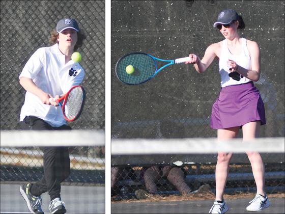 Gilmer High singles tennis players Ethan Cole (left) and Ollie Burnett (right) both earned wins versus Fannin County last week.
