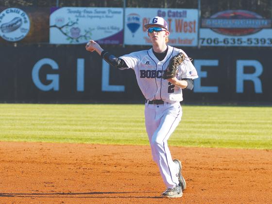 Gilmer senior second baseman Branson Teague makes a throw to first base, and in last week’s series versus White County, he collected four hits, scored three runs and had one RBI.