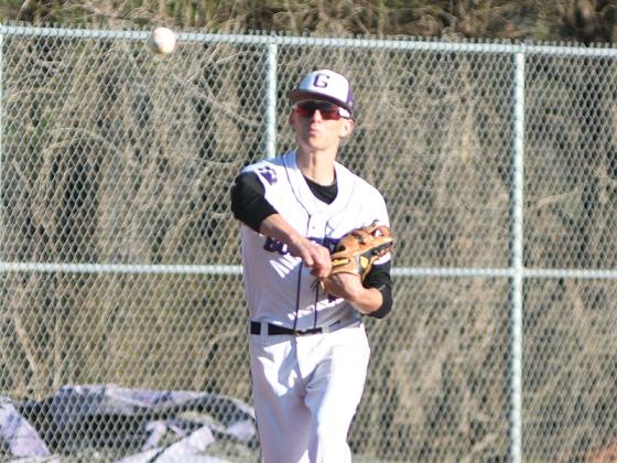 Gilmer High third baseman Carter Jones throws to first for an out and had two hits versus Dawson last Monday.