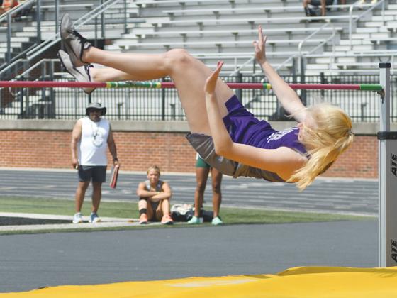 Gilmer High junior Taylor McCormick clears 5’ 6” to win the Class 3A high jump state championship last  Thursday in Carrollton. 