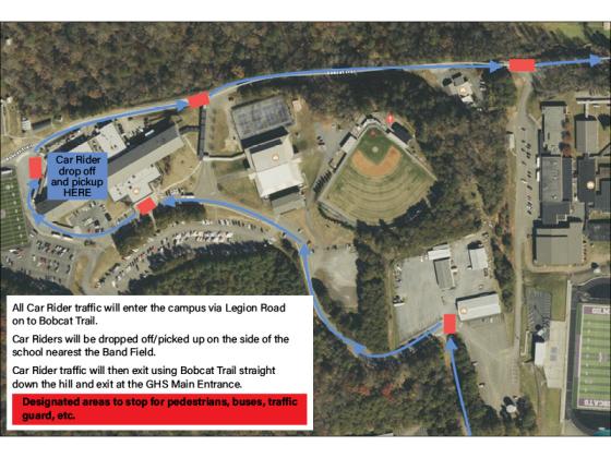 Gilmer High School car riders map